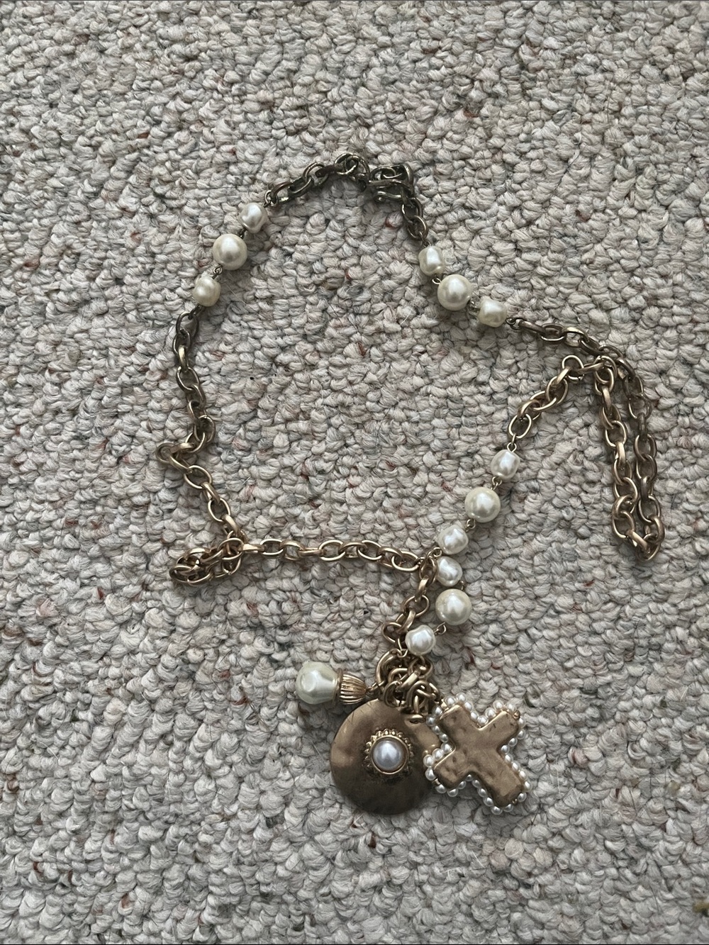 Chico's Gold-Tone Pearl Necklace with Cross Charm